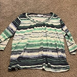 Caribbean Joe Multicolor Striped Long Sleeve Top